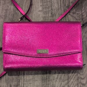 Kate Spade Pink Glitter Crossbody Wallet / Flap Clutch